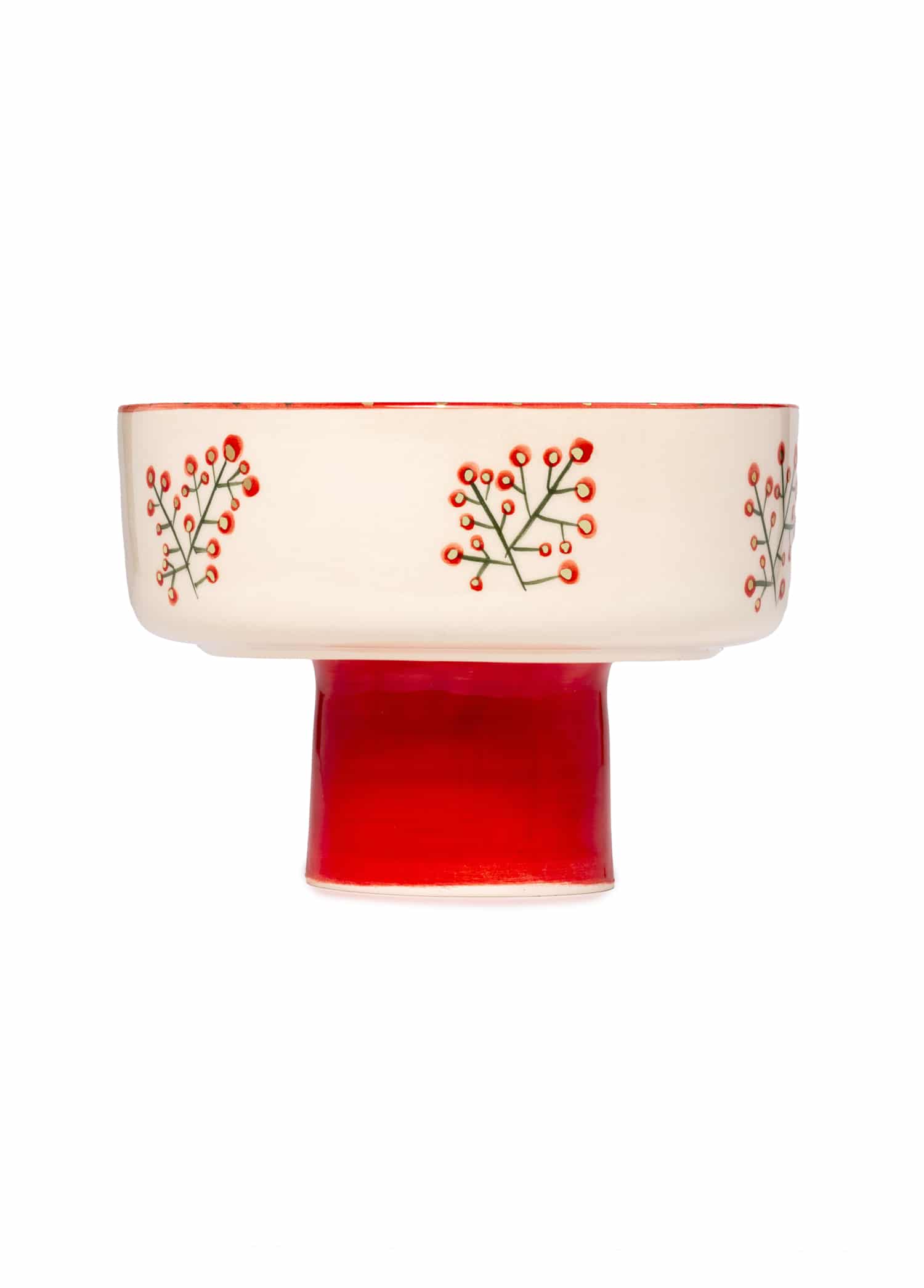Xmas Cherry Berry Kırmızı Handmade Seramik Ayaklı Pasta Tabağı - Görsel 2